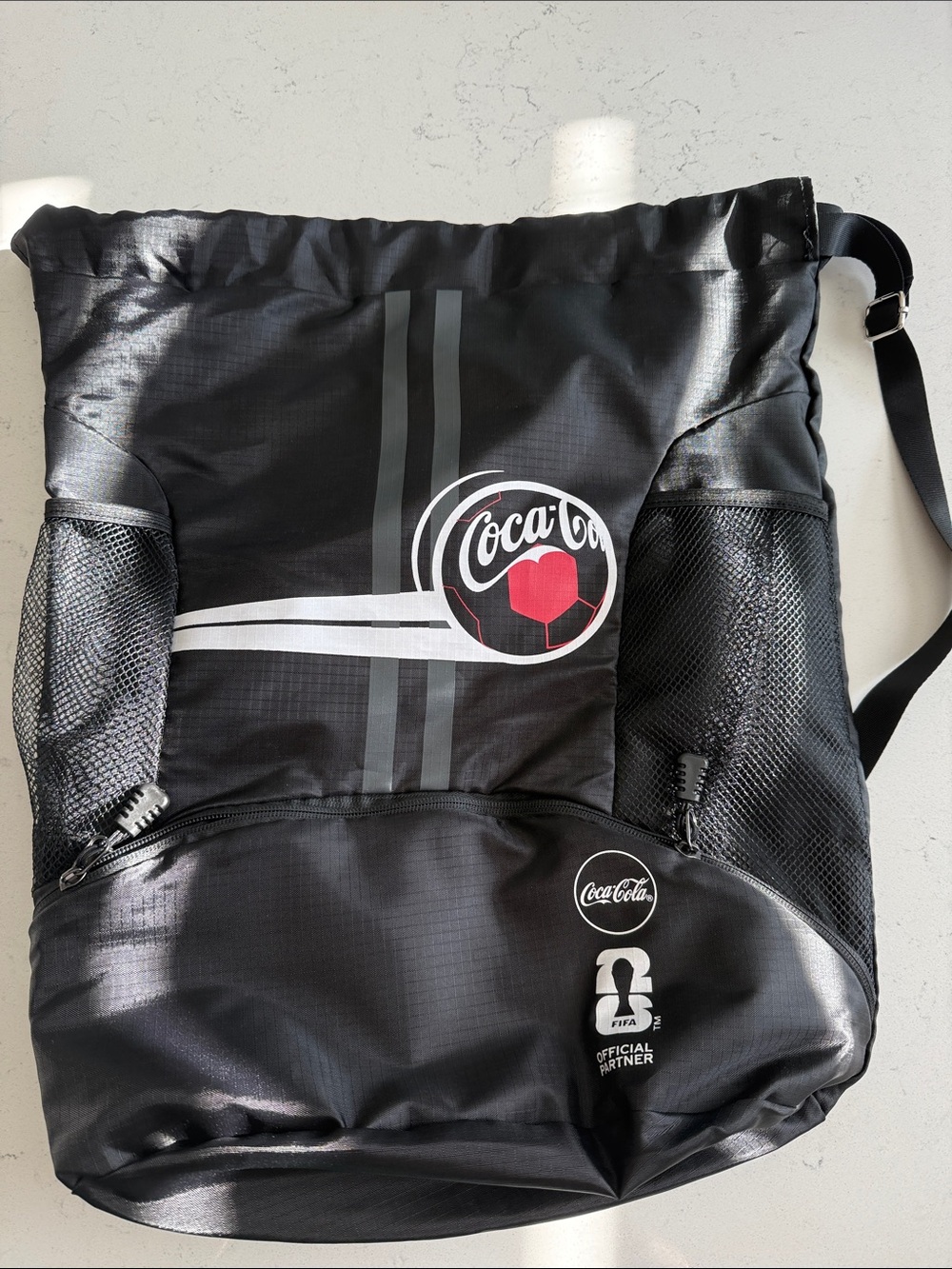 Coca Cola Black Backpack COKE FIFA WORLD CUP DRAWSTRING BAG TOTE PARTNER SOCCER